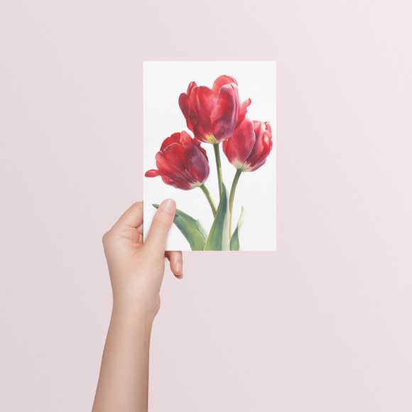 Watercolor Red Tulips Wall Art Illustration Print Poster Unframed - Picture 4 of 6